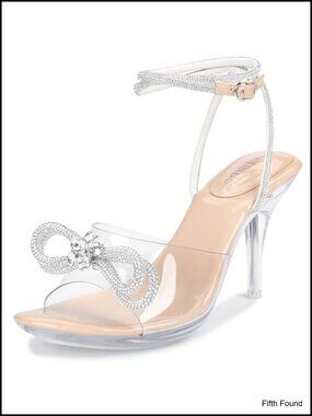 Clear Heels Rhinestone Bow Strappy Sandals Platform Stiletto Wedding Shoes